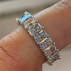 Authentic 10.00Ctw Radiant Moissanite Full Eternity Wedding Band In 14k White Gold Plated
