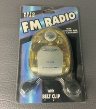Auto Scan Yellow FM Radio With Earphones  Flash Light new Sealed