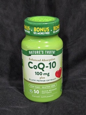 Nature's Truth CoQ-10 100mg plus Black Pepper Extract. 50 Softgels, Exp 04/2027
