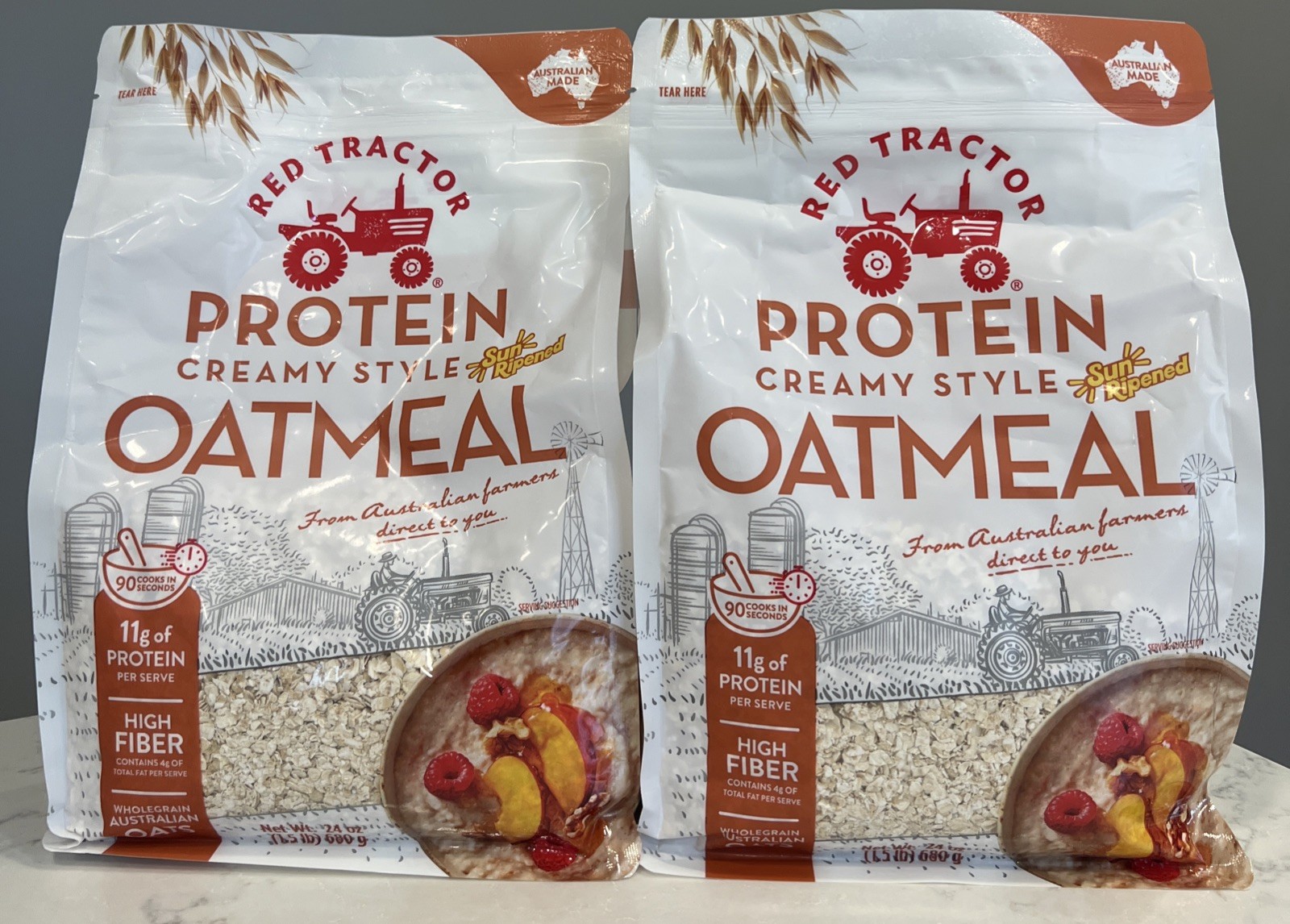 2Pk Red Tractor Protein Creamy Style Oatmeal High Fiber 11g 