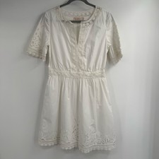 Tory Burch Cotton Lace Trimmed Larissa Dress Womens Sz 8 White Short Sleeve