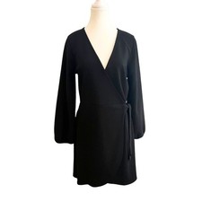 Madewell Black Long Sleeve Wrap Mini Dress - Size Medium