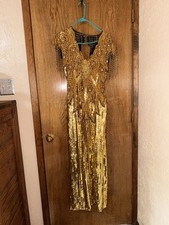 1920s-Inspired Vintage Sequins Gold Gala/Prom Dress B32 W24 H32