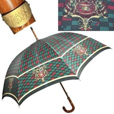 GIANNI VERSACE Long Umbrella Parasol Baroque/Medusa Green/Red USED Vintage