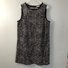 Loft Tweed Tank Dress Size Large Black White Gray Sleeveless Shift