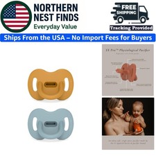Revolutionary SX PRO Silicone Pacifiers for 6-18 Babies, 2-Pk Mustard/Blue