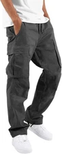 Mens Cargo Jogger Pants Cotton Blend Loose Fit with Drawstring and Multi Pockets