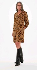 Whistles UK 14 Striking Leopard Print Dress 3/4 Sleeve Pockets Tunic Short