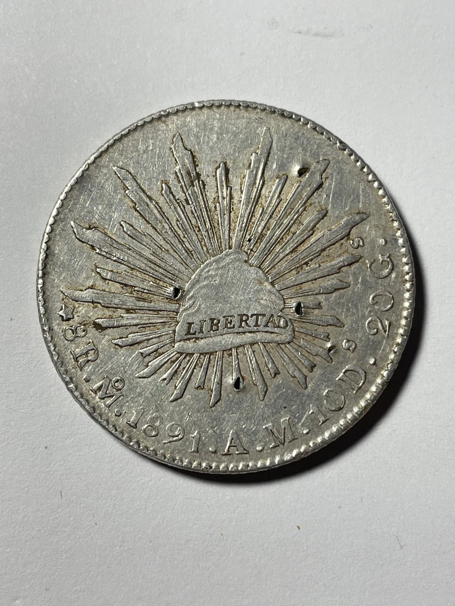 メキシコ 1891年 銀貨 1891年 Mo AM MO77 メキシコ共和国 8レアル銀貨 PCGS Genuine - AU