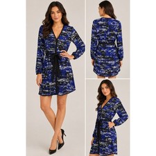 BCBGMAXAZRIA Quiet Luxury Print V-Neck Shirt Midi Dress Size M NWT