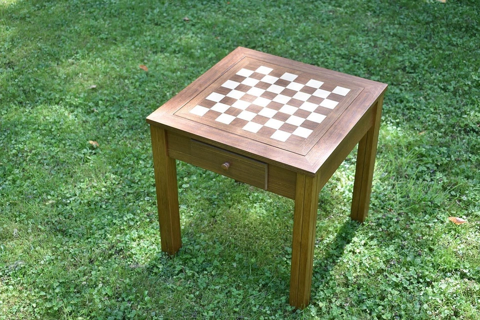 Schachtisch Schach-Backgammon-Dame Holz dekorativ 2 Spielflächen neu - Bild 2 von 4