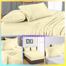 12" TO 30" Deep Pocket Sheets 1000 - 1200 TC 100 Cotton Ivory Stripe