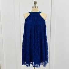 Francesca Women's Dress Medium Lace Halter Mini Dress Blue Eyelet Casual Wear