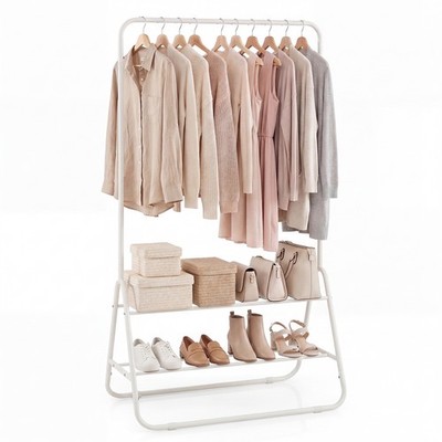 Heavy Duty Clothes Rack Metal Garment Rack with Hanging Rod and Storage Shelves