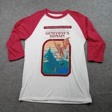 Genevieve's Domain Shirt Mens Small White Red Raglan 3/4 Sleeve Gaming Rollacrit
