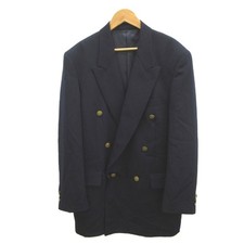 Mens Wool Navy Blue Double Breasted Jacket 75cm Long Sleeve MA Excellent