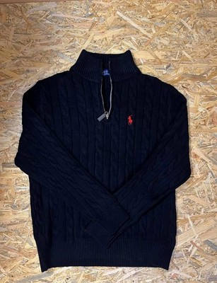 Ralph Lauren Polo Cable Knit Quarter Zip Jumper   Black   Excellent Condition