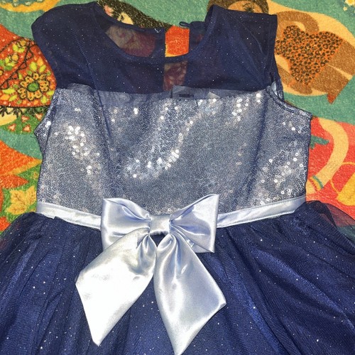 Jona Michelle Girls Holiday Party Glitter Tulle Dress Size 7 Navy Blue - Picture 2 of 5