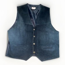 Vintage 90s Black Suede Leather Vest L Western Cowgirl Boho Festival Y2K Fresno