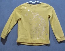 Jumping Beans Girls Unicorn Mustard Yellow Sweatshirt Softest Fleece 6 Metallic