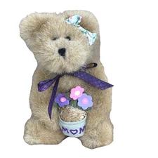 Boyds Bears Plush Teddy Bear Ruthie Mom Flowers Jointed Brown Pink Bow 6.5" Tall