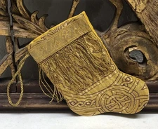 Handmade MINI STOCKING From Antique Textiles by B-VIZ Gold w Metallic L54