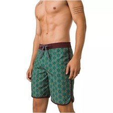 PRANA Men's Vintage Boardshort Size 34 Green Cove Geo Floral 8" Inseam Swim NWT