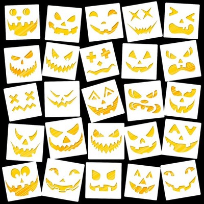 25 Pieces Reusable Halloween Drawing Pumpkin Face Stencils Plastic Halloween... 