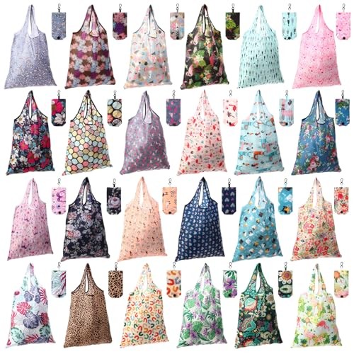  24 Pcs Foldable Reusable Shopping Bag Recycle Travel Grocery Bag Classic Style