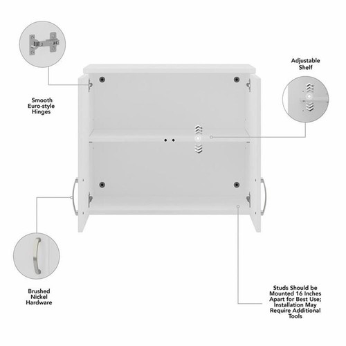 Universal Wall Cabinet with Doors and Shelves in White - Engineered Wood - Picture 6 of 11