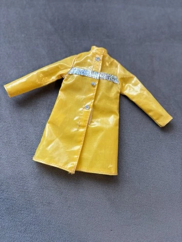 Barbie Vintage Yellow Vinyl Raincoat, hook/loop closure, silver reflective trim