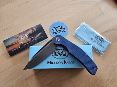 Miguron Knifes Velona Small Flipper 14C28N Blaues Micarta Dunkelgraue Klinge Neu