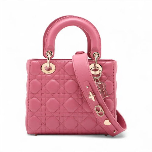 Christian Dior Cannage My Lady Dior Leather 2 Way Handbag Pink With charms