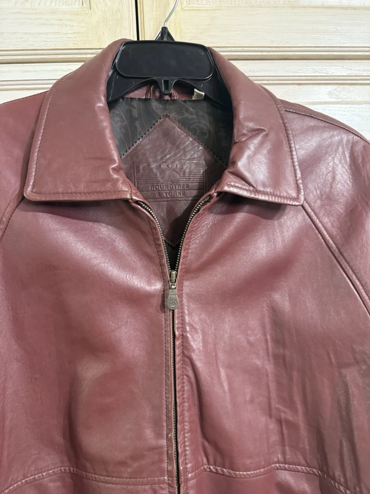 Chaqueta de piel de cordero Roundtree Yorke de colección para hombre grande borgoña roja mantecosa cuero suave Foto 2 de 4