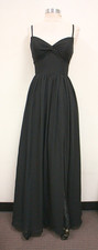 Azazie Zeya A-Line V-Neck Pleated Chiffon Dress Leg Slit Keyhole Black [SIZE A6]