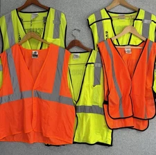 Lot Of 5 Safety Vests Hi-Vis Reflective ANSI Construction Workwear Mixed L/XL