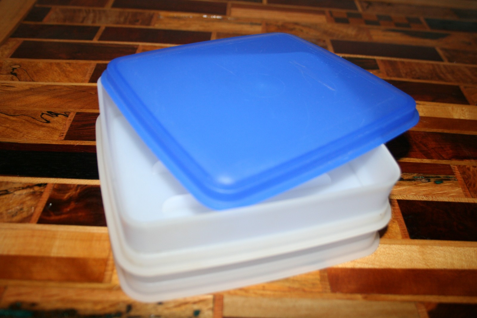 Tupperware Hot Dog Keepers #4965 Blue Lid #4966 Stackable Holds 8 dogs