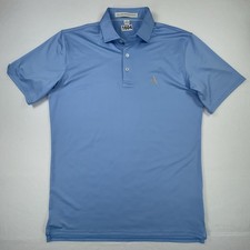 Holderness Bourne Polo Shirt Mens Medium Blue Solid Tailored Fit Stretch Golf
