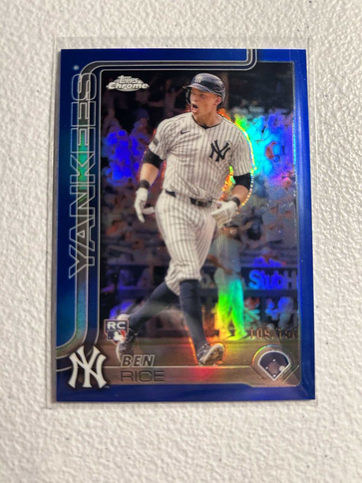 2025 Topps Chrome - Ben Rice #139 True Blue Refractor 109/150 (RC)