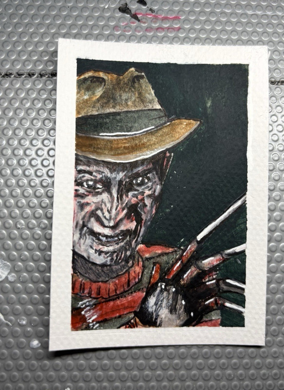 MJW Freddy Krueger Portrait Original ACEO Mixed Media Paper Signed 2026