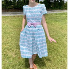 Vintage Lanz Original Pocket Dress Sleeveless Floral Bow Cottagecore USA 80's 6