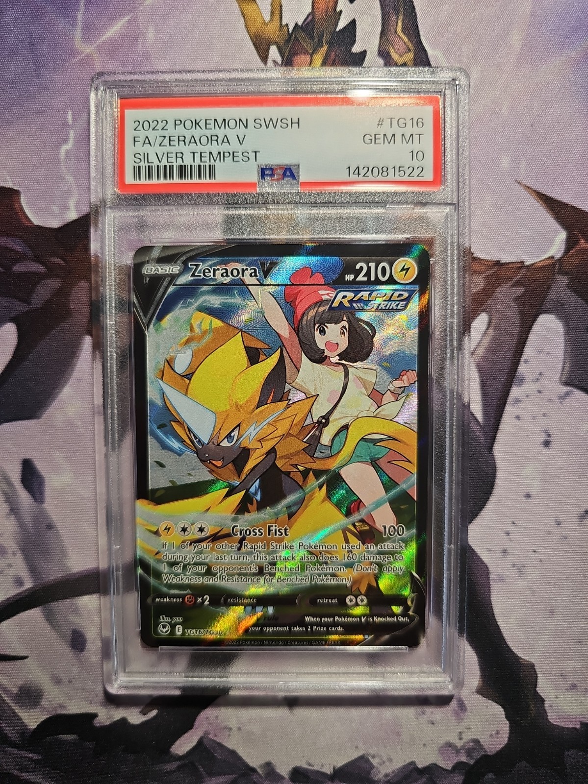 2022 POKEMON SWORD & SHIELD SILVER TEMPEST #TG16 FULL ART/ZERAORA V PSA 10