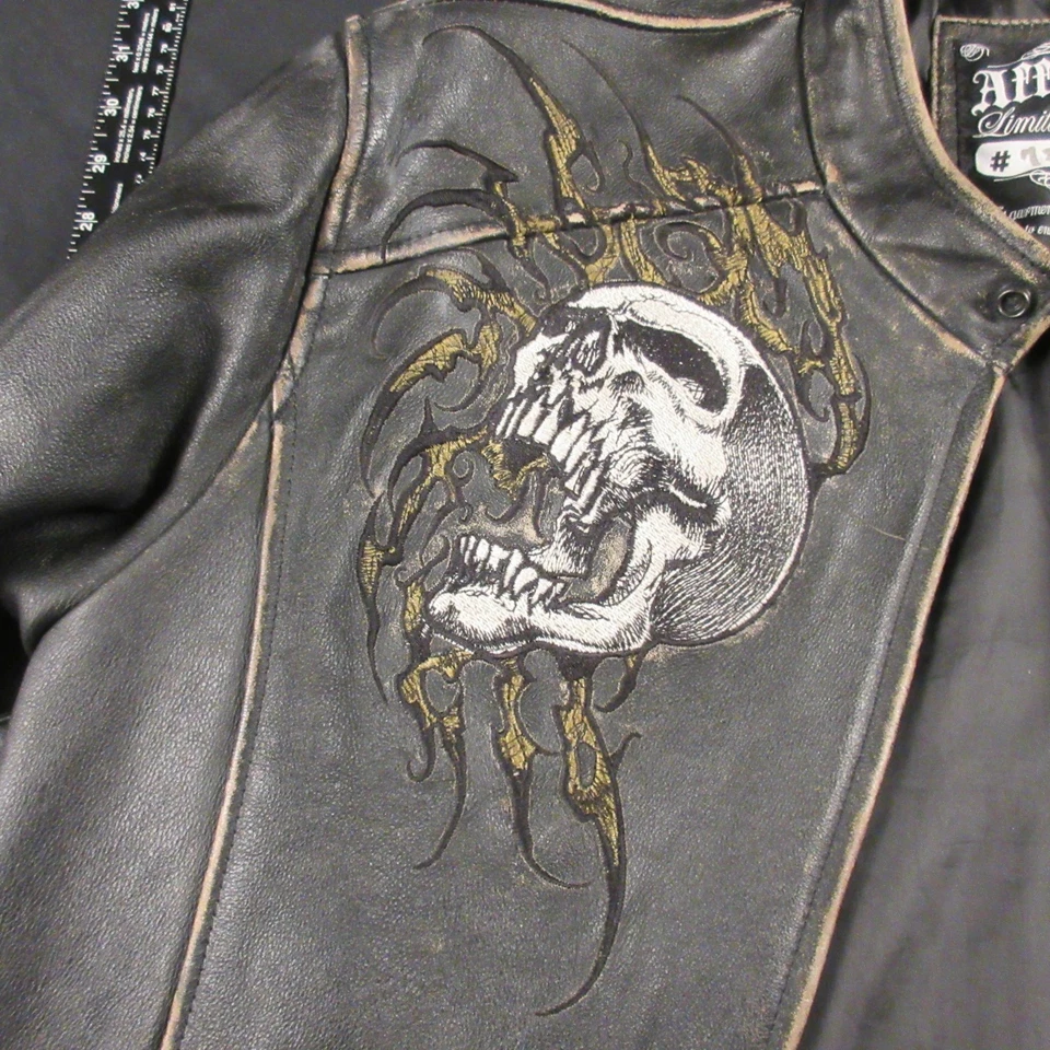Affliction Leather Jacket - Limited Edition - Size XL twin skulls RARE Y2K - Image 3 of 4