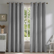 PFAS Free LightGrey Linen Curtains 84 inch Length 2 Panels Set 100 Blackout ...