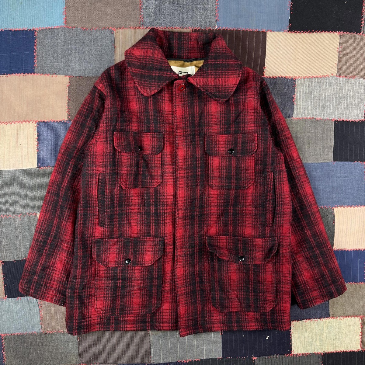 Vintage 80s Heavy Woolrich Mackinaw Red Dark Plaid Wool Field 