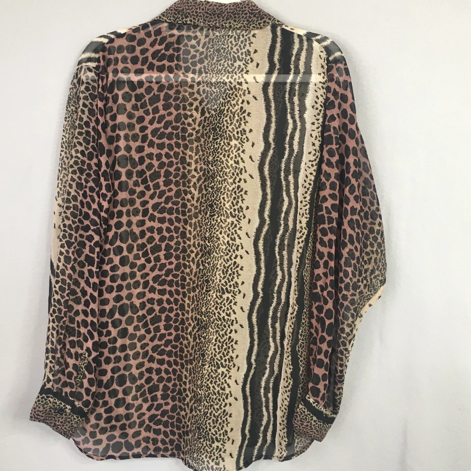 复古猎豹印花上衣女式大号豹纹透明办公室职业流畅复古 — 第 2/4 张图片