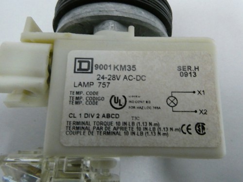 Square D 9001K2L35RH13 Illuminated Red Pushbutton 24-28v-ac/dc - Picture 7 of 9