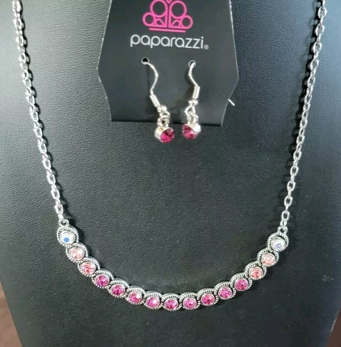 Paparazzi Throwing Shades Pink Necklace And Earrings - Picture 2 of 5