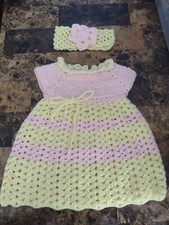 Newborn Baby Girl Dress Handmade Crochet 0-3 Month pink and yellow color