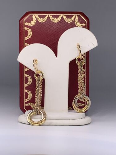Cartier Trinity Crash 18k Tricolor Gold Long Drop Dangle Earrings 2.5" - Picture 3 of 8